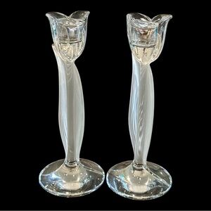 2 Mikasa Candlesticks Candleholders Spring Aria Tulip Lead Crystal Frosted 8"
